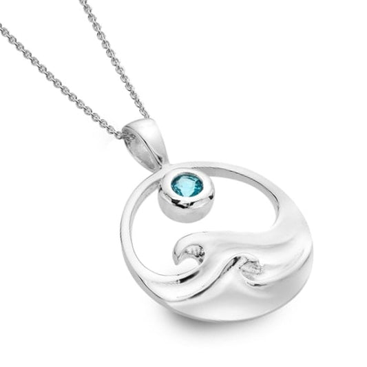 Wave Sterling Silver & Blue Topaz Necklace - Cotswold Jewellery