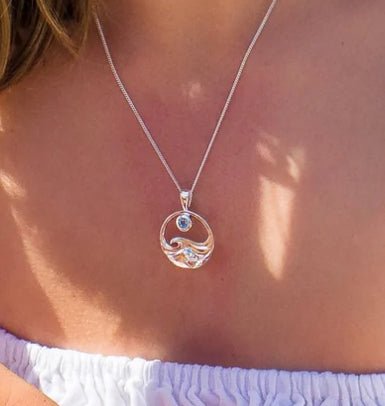 Wave Sterling Silver & Blue Topaz Necklace - Cotswold Jewellery
