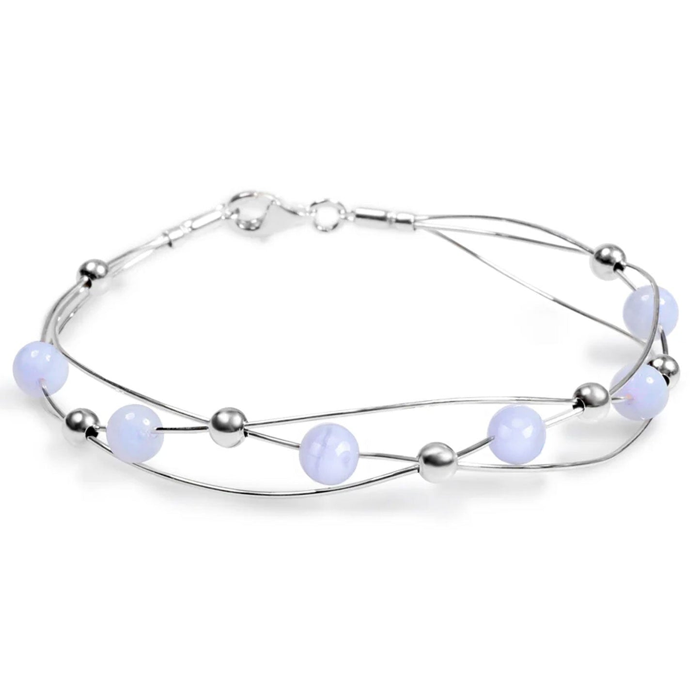 Weaved Sterling Silver and Blue Lace Bangle - Cotswold Jewellery