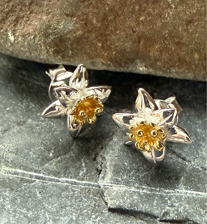 Daffodil Sterling Silver Stud Earrings