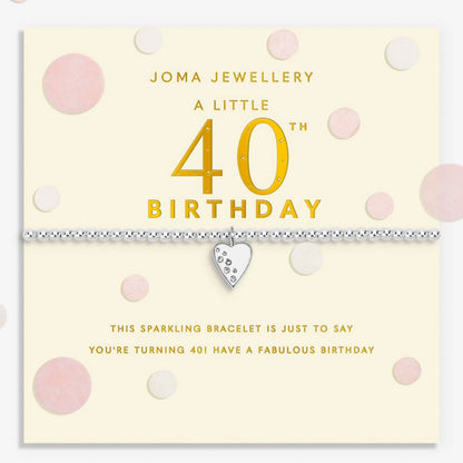 Joma Jewellery 40th birthday bracelet with heart charm on a polka dot background