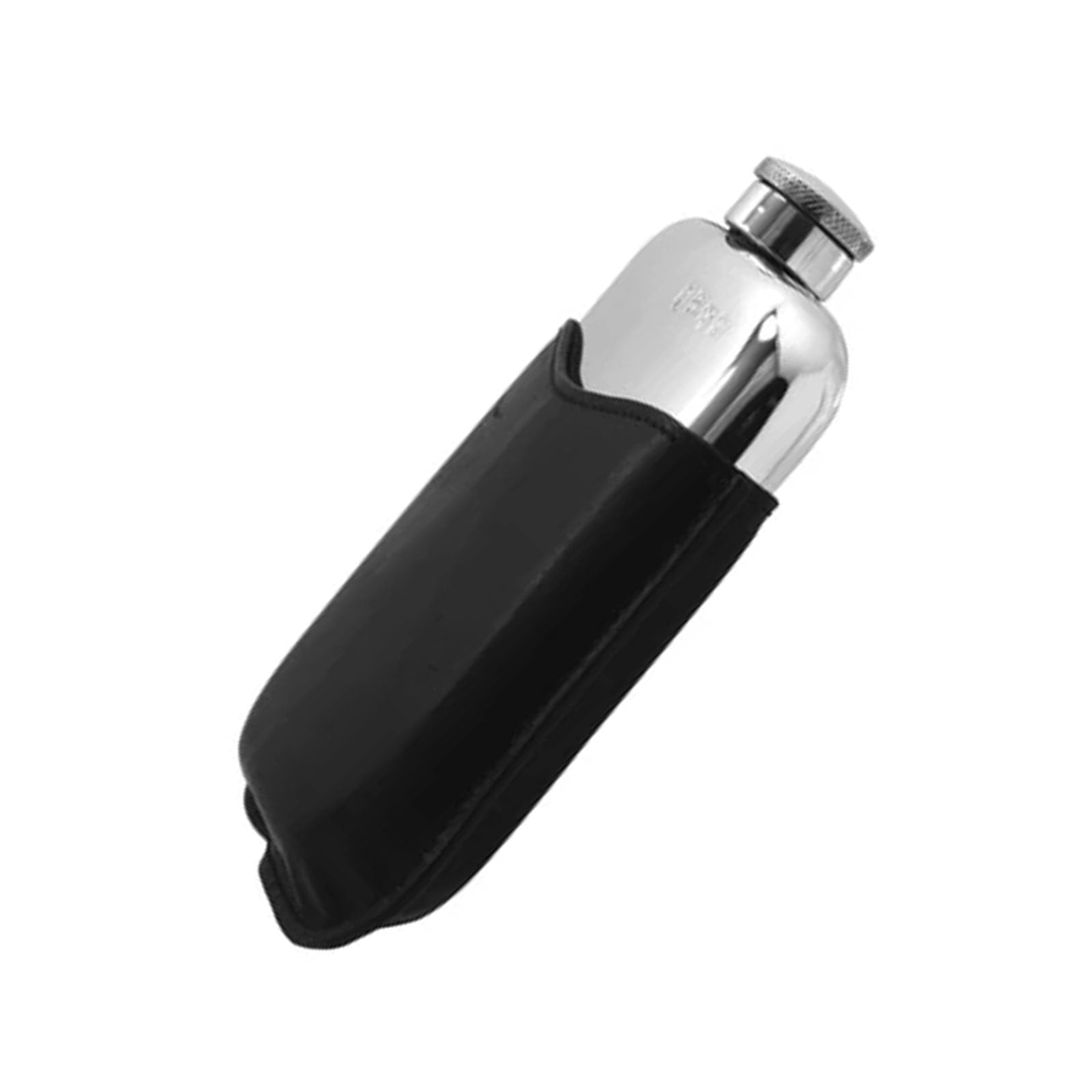 6oz Pewter Hip Flask with Hinged Top & Black Leather - Cotswold Jewellery