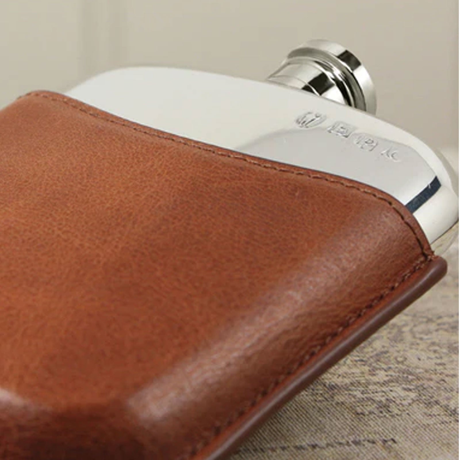 6oz Pewter Hip Flask with Tan Leather - Cotswold Jewellery