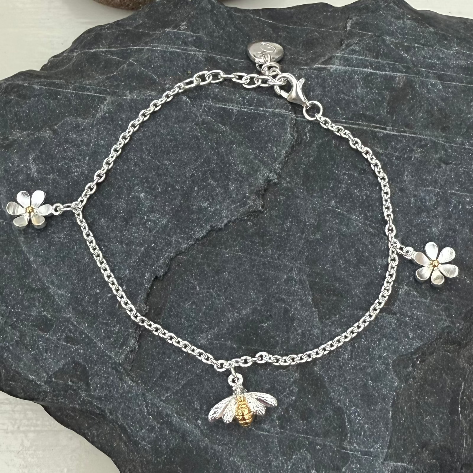 Bee-flowers-sterling-silver-bracelet
