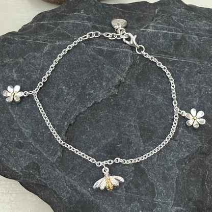 Bee-flowers-sterling-silver-bracelet