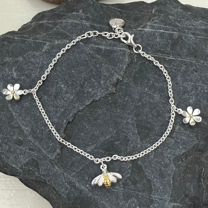 Bee-flowers-sterling-silver-bracelet