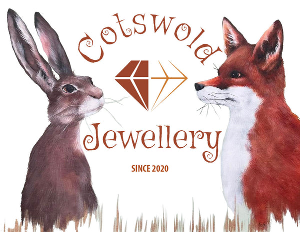 Cotswold Jewellery logo with a rabbit and fox illustration on a white background.