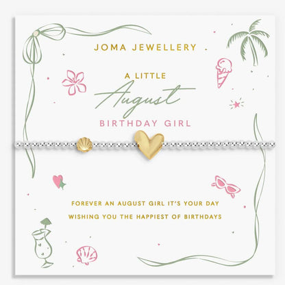 august birthday girl bracelet on a gift card