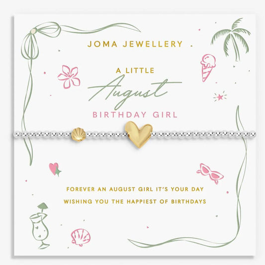 august birthday girl bracelet on a gift card