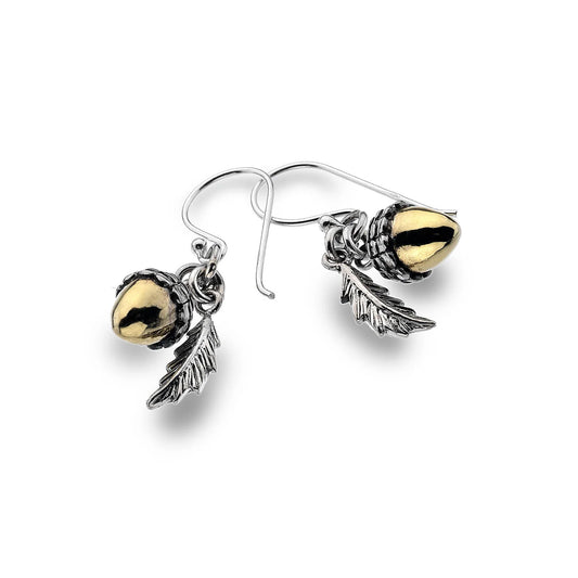 Pair of earrings with gold and silver design on a white background