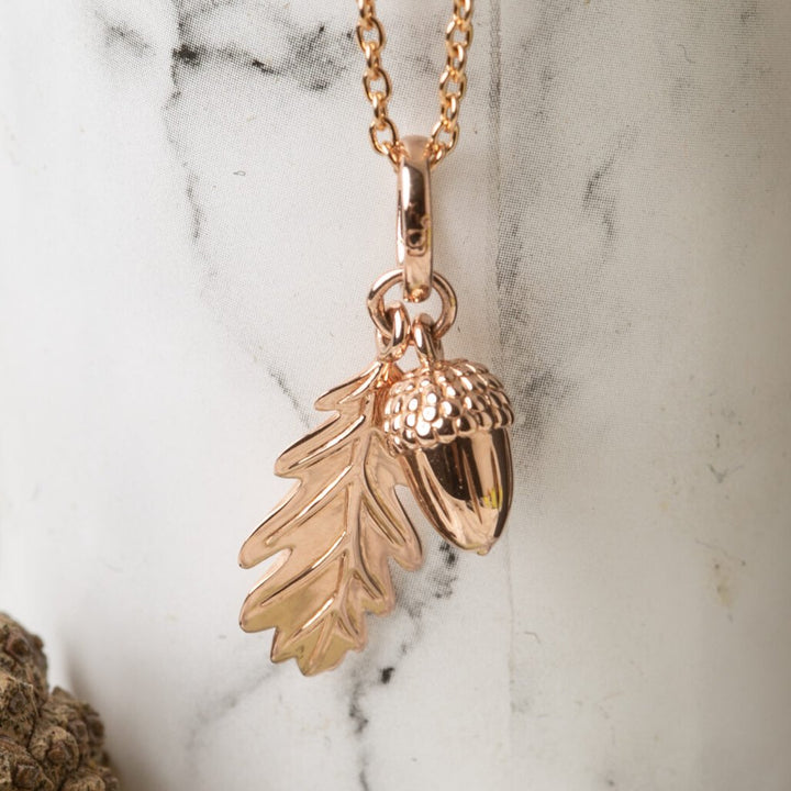 Acorn & Leaf Necklace Rose Gold - Cotswold Jewellery