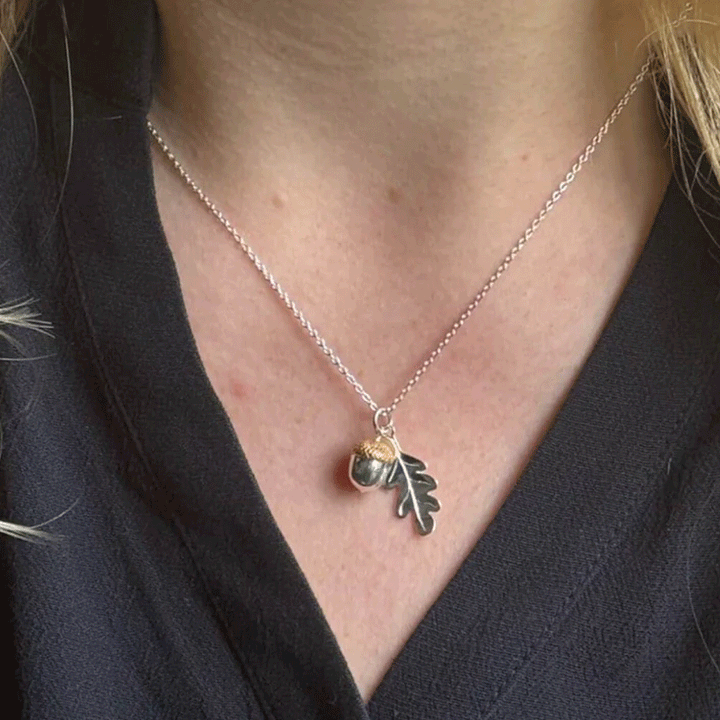 Acorn & Leaf Sterling Silver Necklace - Cotswold Jewellery
