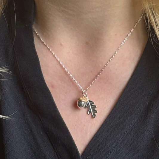 Acorn & Leaf Sterling Silver Necklace - Cotswold Jewellery