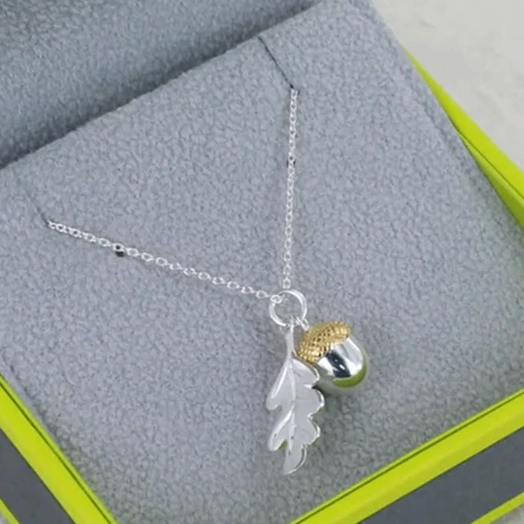 Acorn & Leaf Sterling Silver Necklace - Cotswold Jewellery