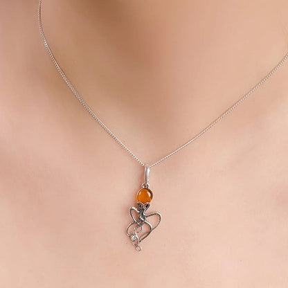 Amber Octopus Sterling Silver Necklace - Cotswold Jewellery