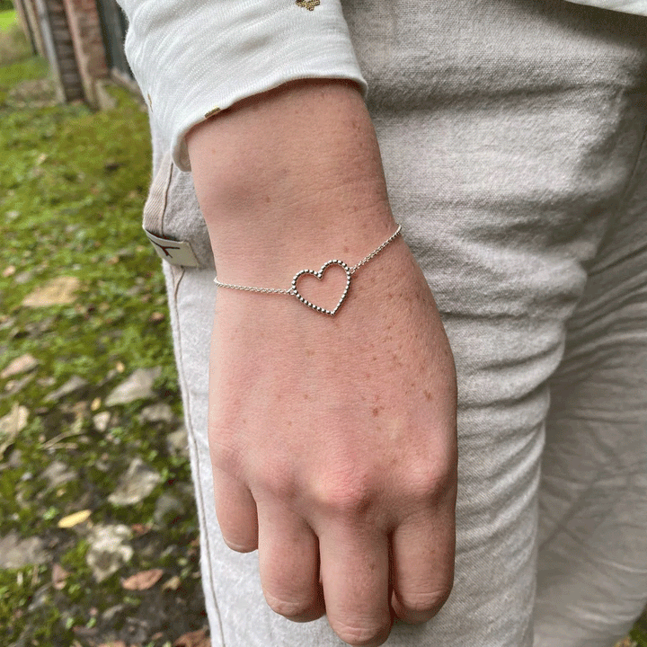 Beaded Heart Sterling Silver Bracelet - Cotswold Jewellery