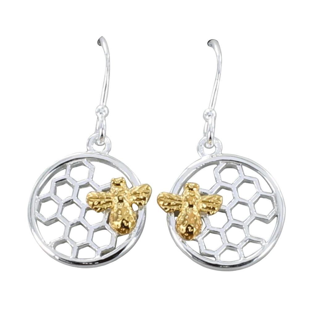 Bee & Honeycomb Sterling Silver Earrings - Cotswold Jewellery