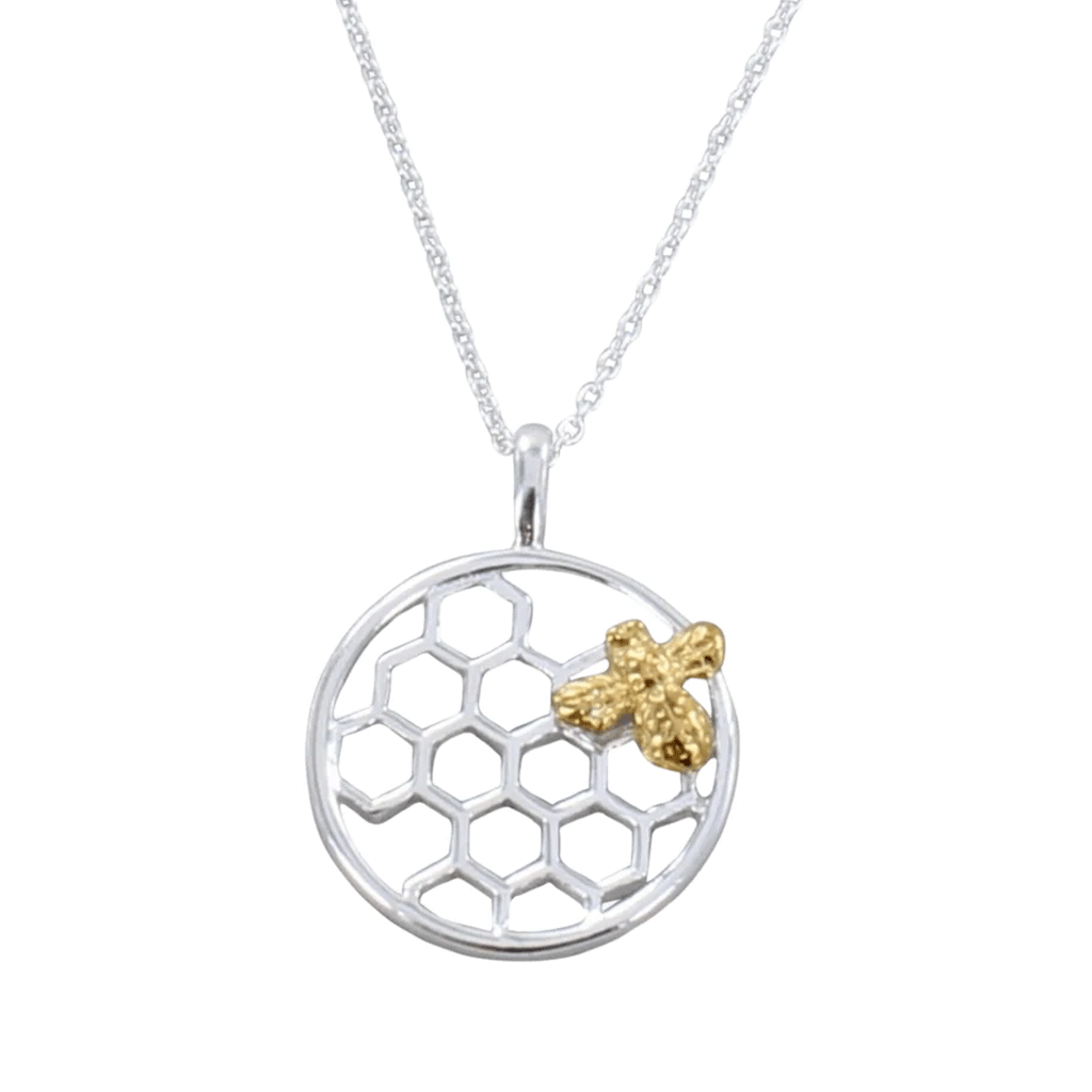 Bee & Honeycomb Sterling Silver Necklace - Cotswold Jewellery