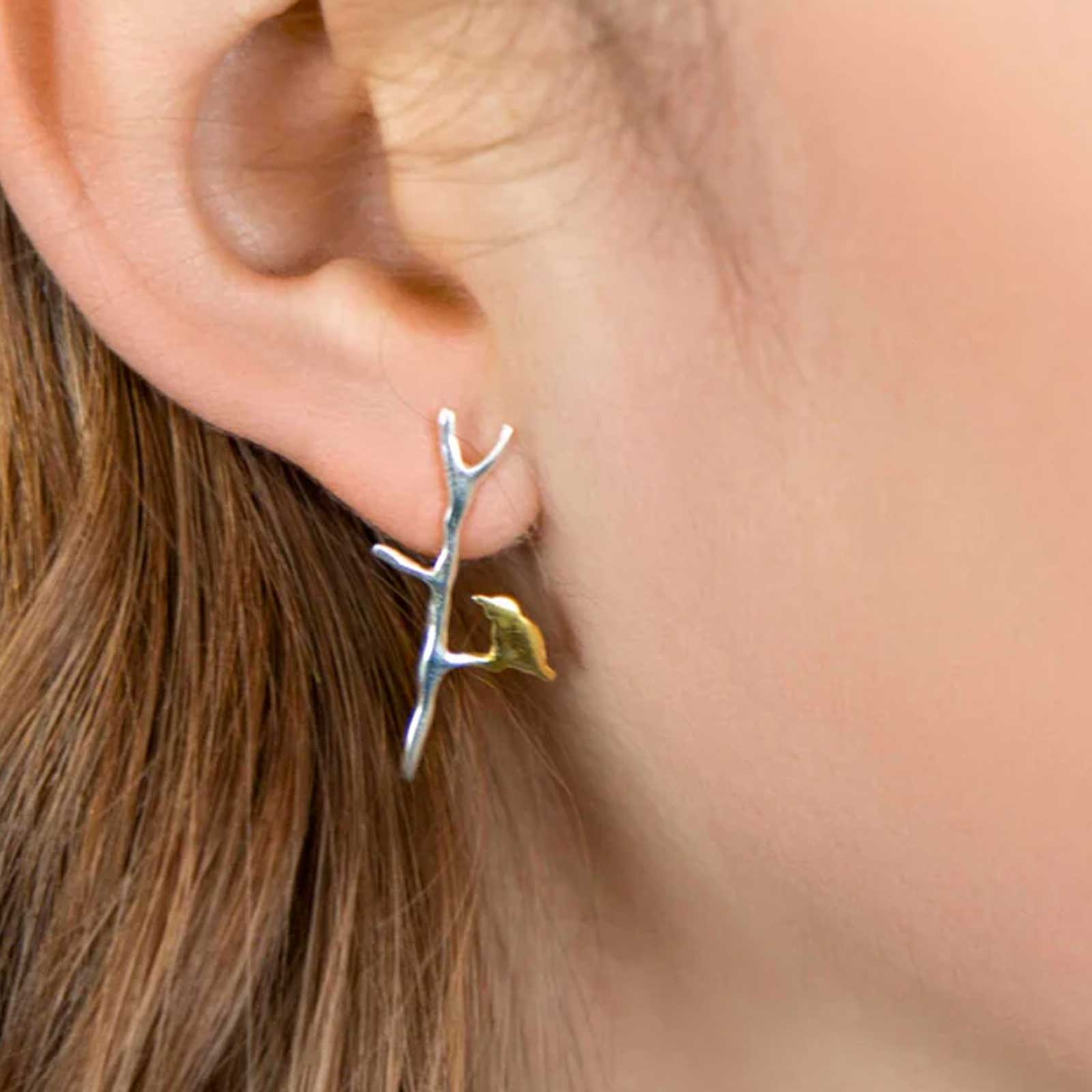 Bird on Branch Stud Earrings - Cotswold Jewellery