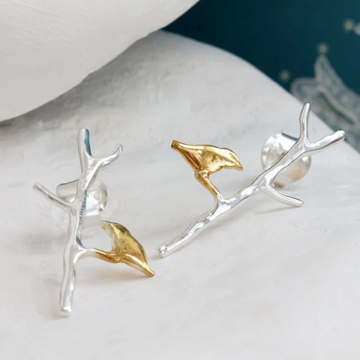 Bird on Branch Stud Earrings - Cotswold Jewellery
