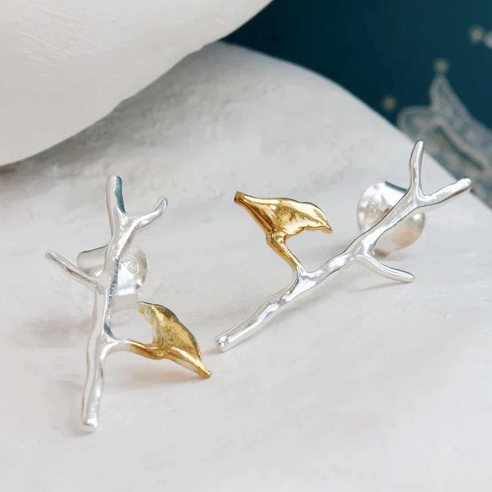 Bird on Branch Stud Earrings - Cotswold Jewellery