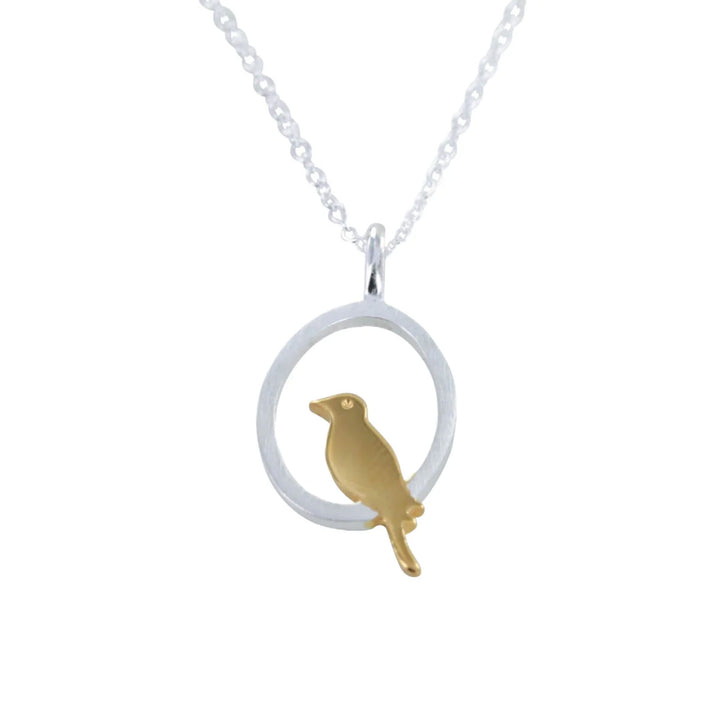 Bird on Hoop Sterling Silver Necklace