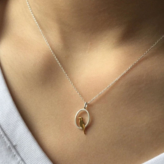 Bird on Hoop Sterling Silver Necklace - Cotswold Jewellery