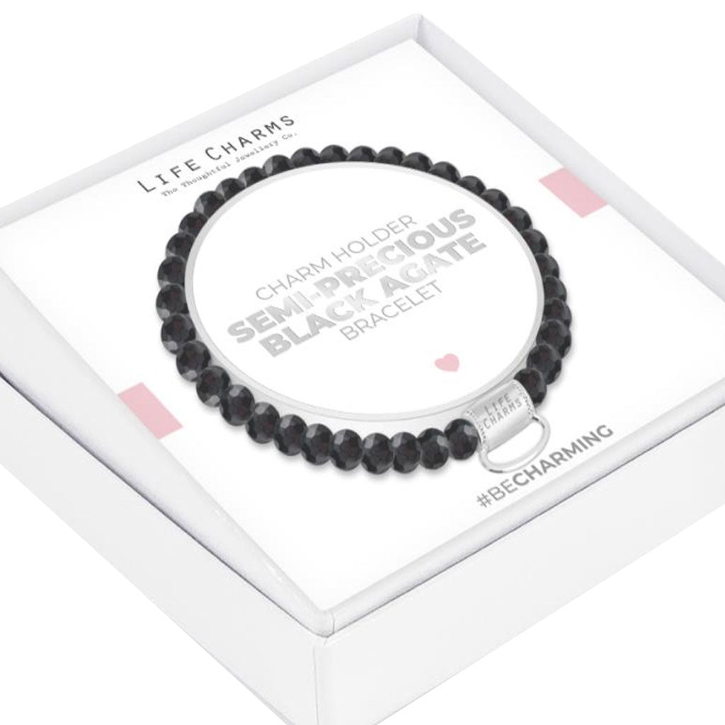 Black Agate Charm Holder Bracelet - Cotswold Jewellery