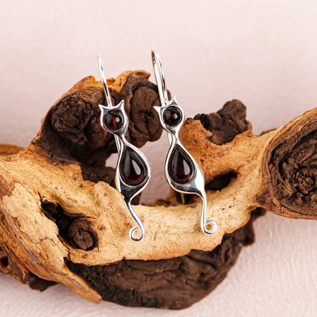 Black Cat Baltic Cherry Amber Earrings - Cotswold Jewellery