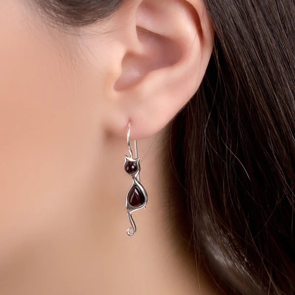 Black Cat Baltic Cherry Amber Earrings - Cotswold Jewellery