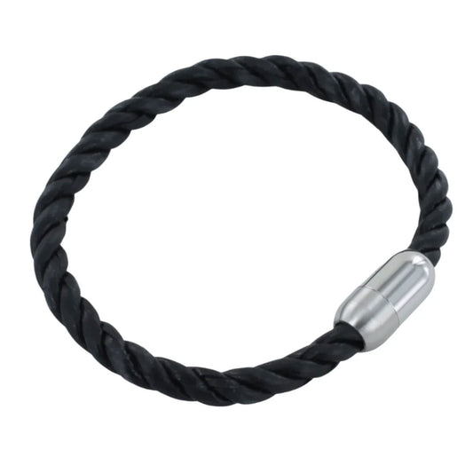 Reeves & Reeves Twisted Bond Leather Black Bracelet