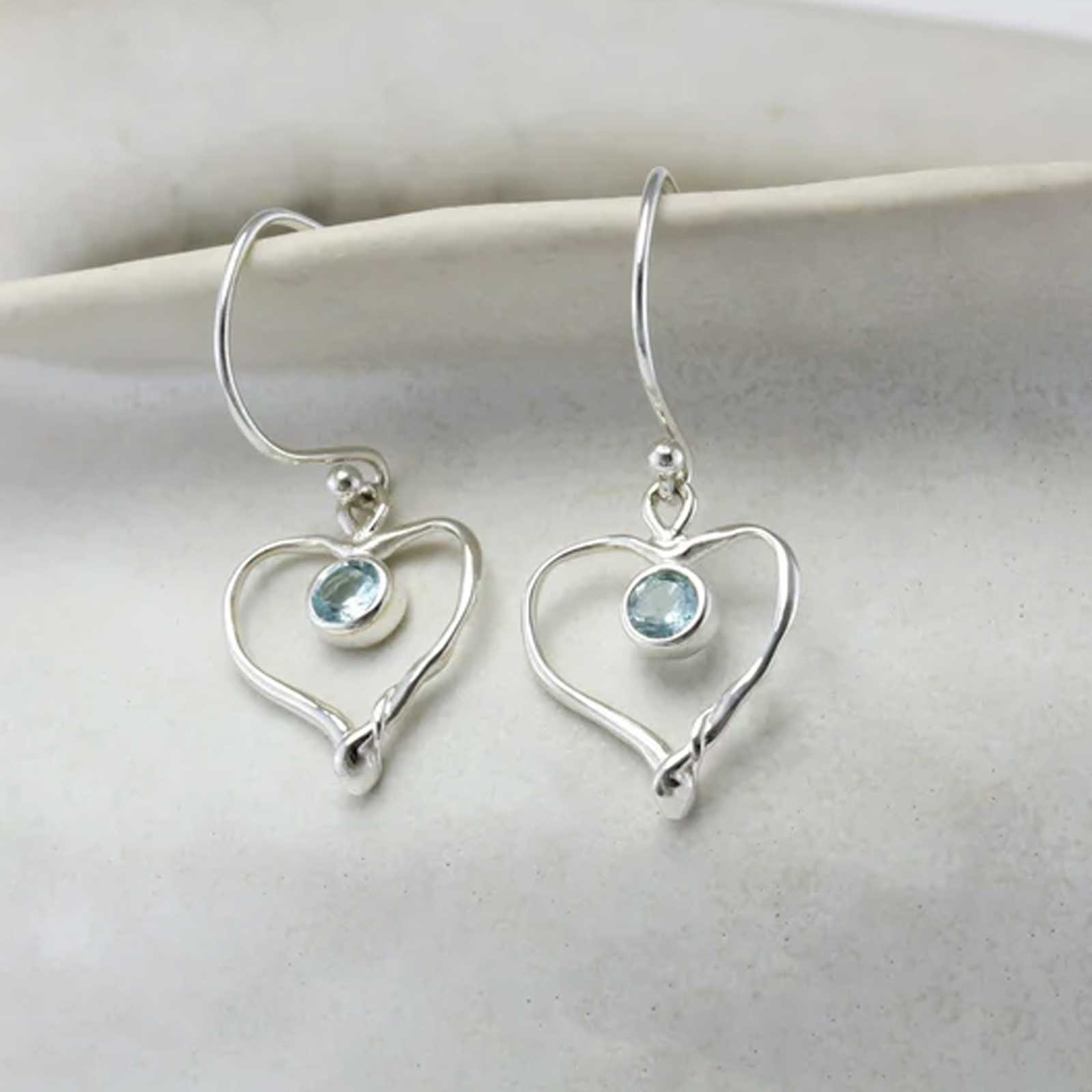 Blue Topaz Heart Earrings - Cotswold Jewellery