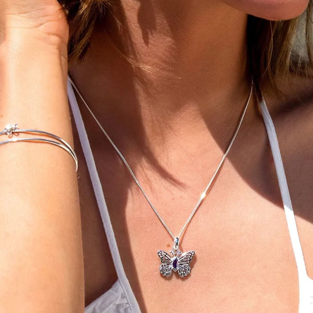Butterfly Necklace Sterling Silver & Amethyst - Cotswold Jewellery