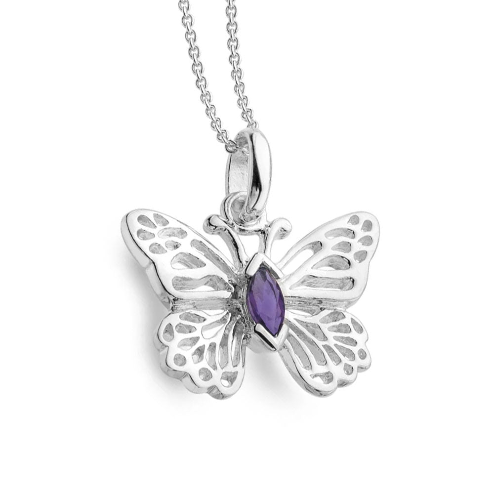 Butterfly Necklace Sterling Silver & Amethyst - Cotswold Jewellery