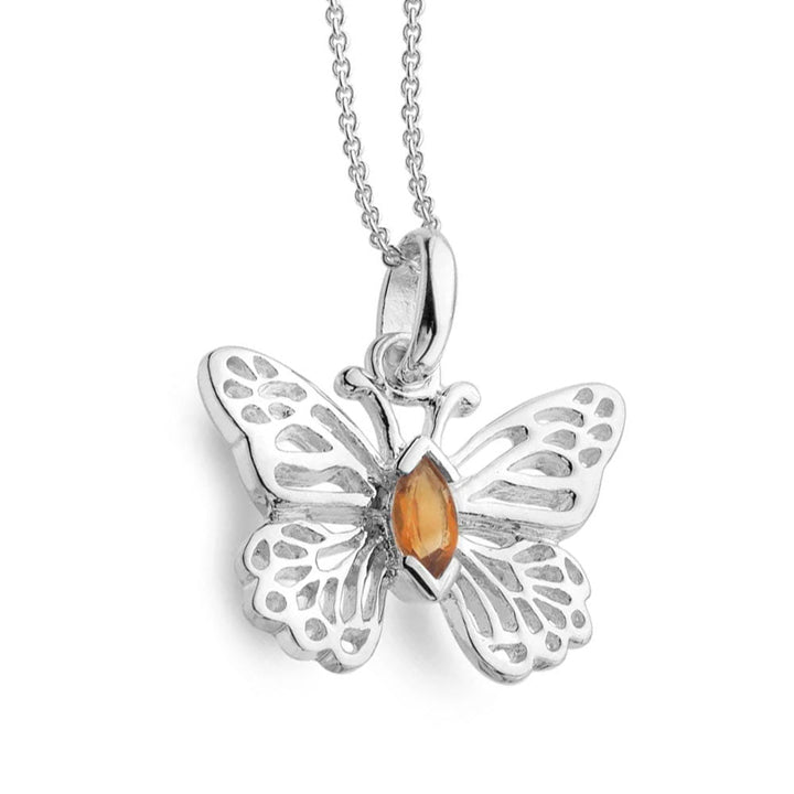 Butterfly Necklace Sterling Silver & Citrine - Cotswold Jewellery