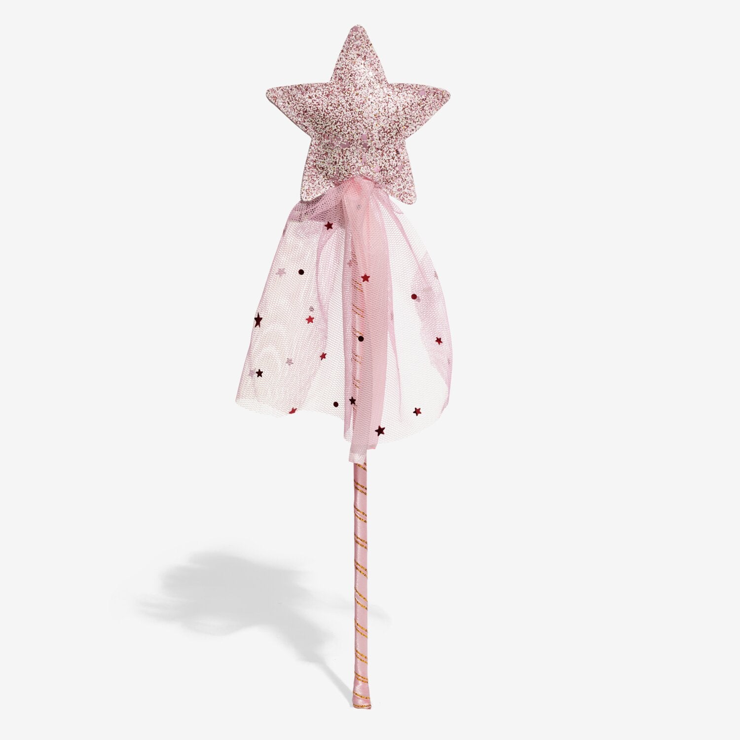 Pink fairy wand with star-shaped top on a white background
