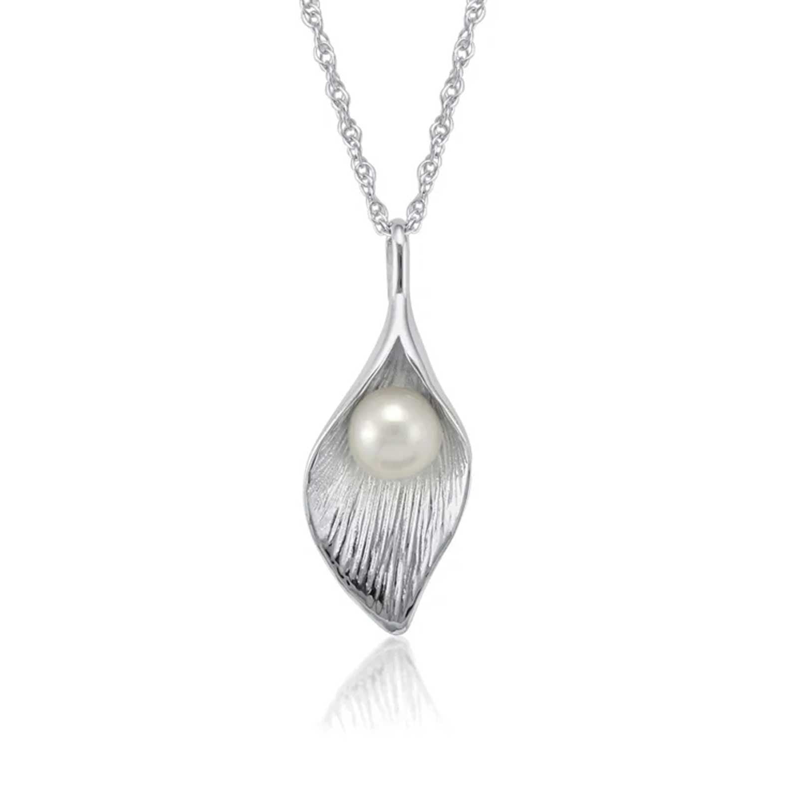Calla Lily Pearl & Sterling Silver Necklace - Cotswold Jewellery