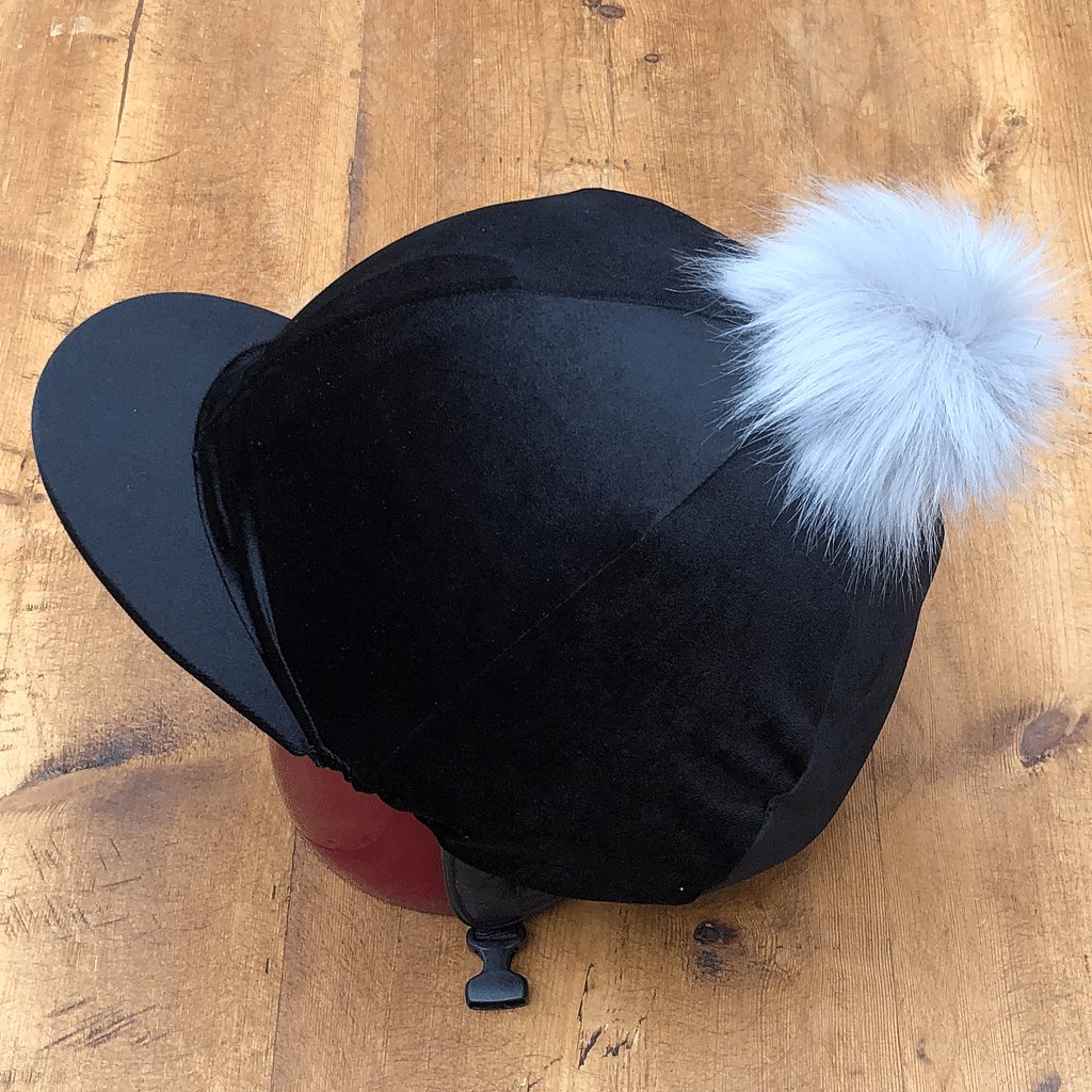 Capz Black Velour Riding Hat Cover Faux Fur Pom Pom - Cotswold Jewellery