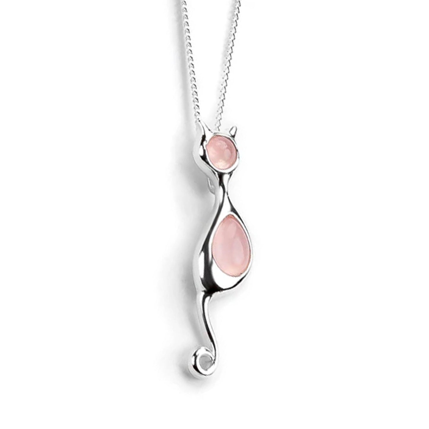 Cat Silver & Rose Quartz Necklace - Cotswold Jewellery