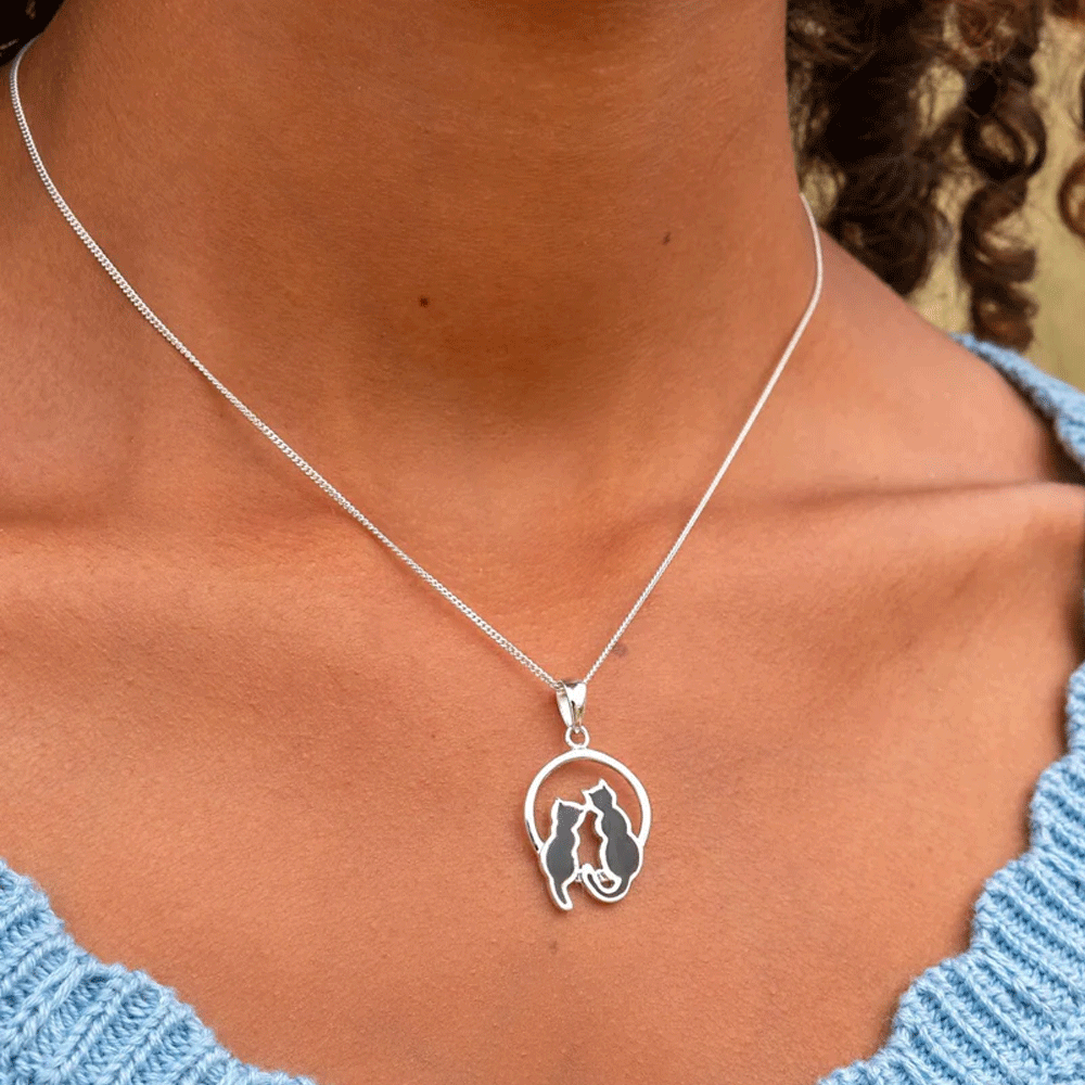 Black Cats Silhouette Necklace - Cotswold Jewellery