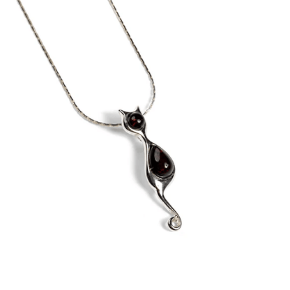 Cherry Amber Cat Necklace - Cotswold Jewellery