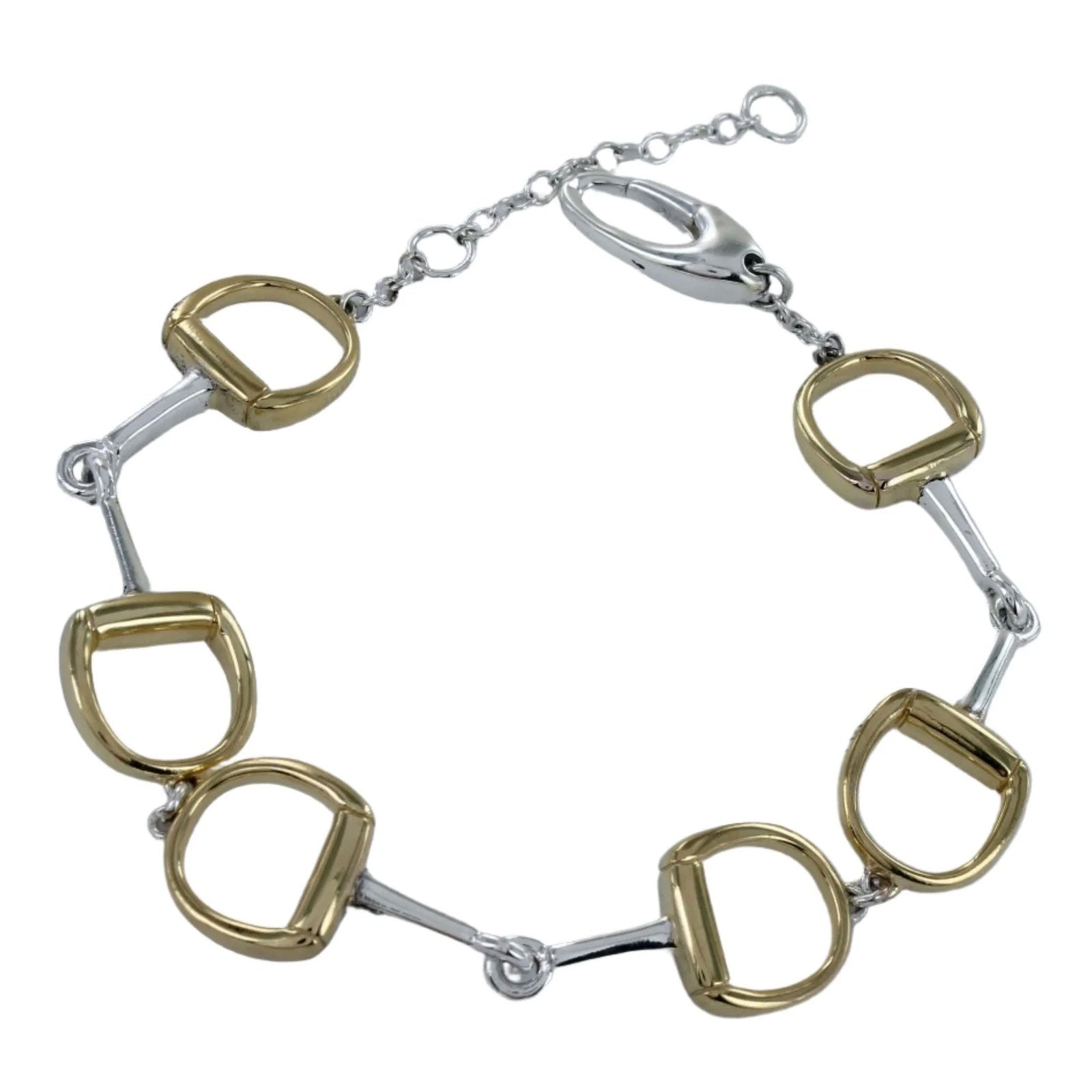 chunky-two-tone-sterling-silver-gold-plate-snaffle-bracelet on white background
