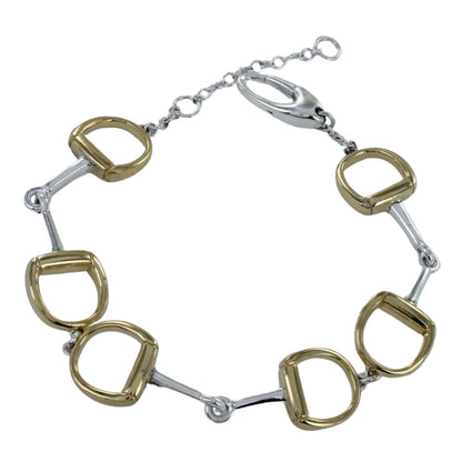 chunky-two-tone-sterling-silver-gold-plate-snaffle-bracelet on white background