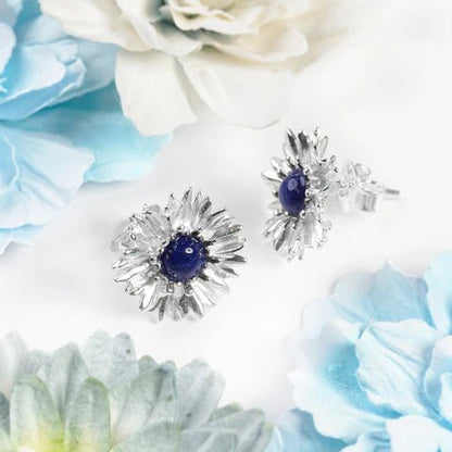 Cornflower Sterling Silver and Lapis Lazuli Stud Earrings - Cotswold Jewellery