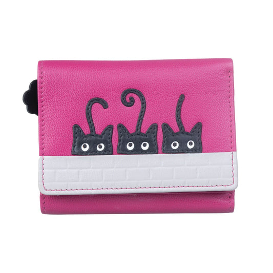 Cute Cats Pink Leather Trifold Purse - Cotswold Jewellery