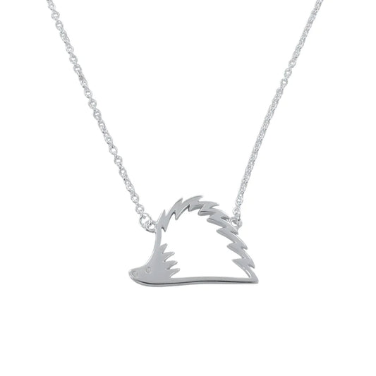 Silver necklace with a unique pendant on a white background