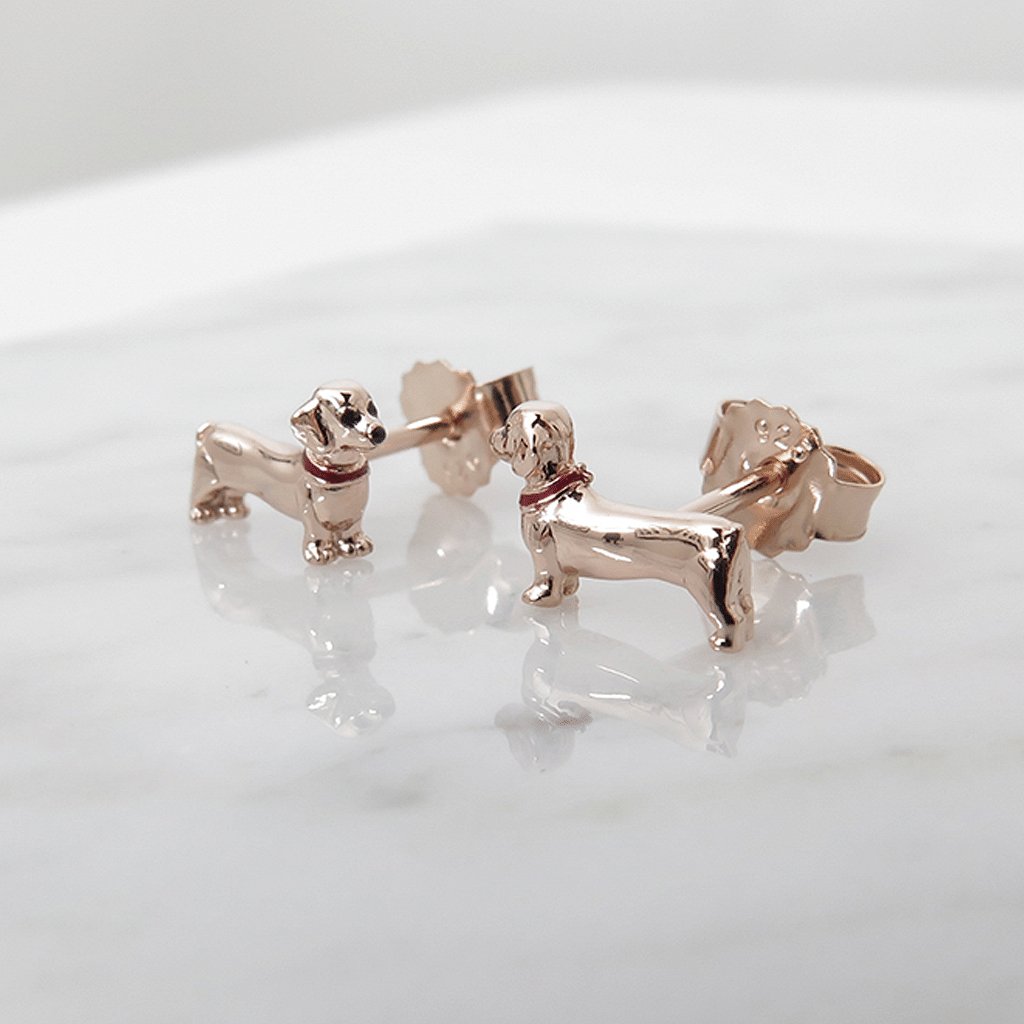 Dachshund Dog Rose Gold Earrings - Cotswold Jewellery