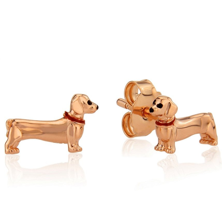 Dachshund Dog Rose Gold Earrings - Cotswold Jewellery