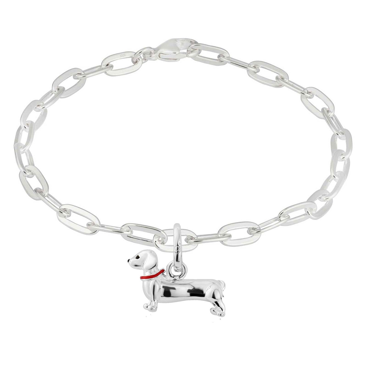 Dachshund Recycled Sterling Silver Oval Link Bracelet - Cotswold Jewellery