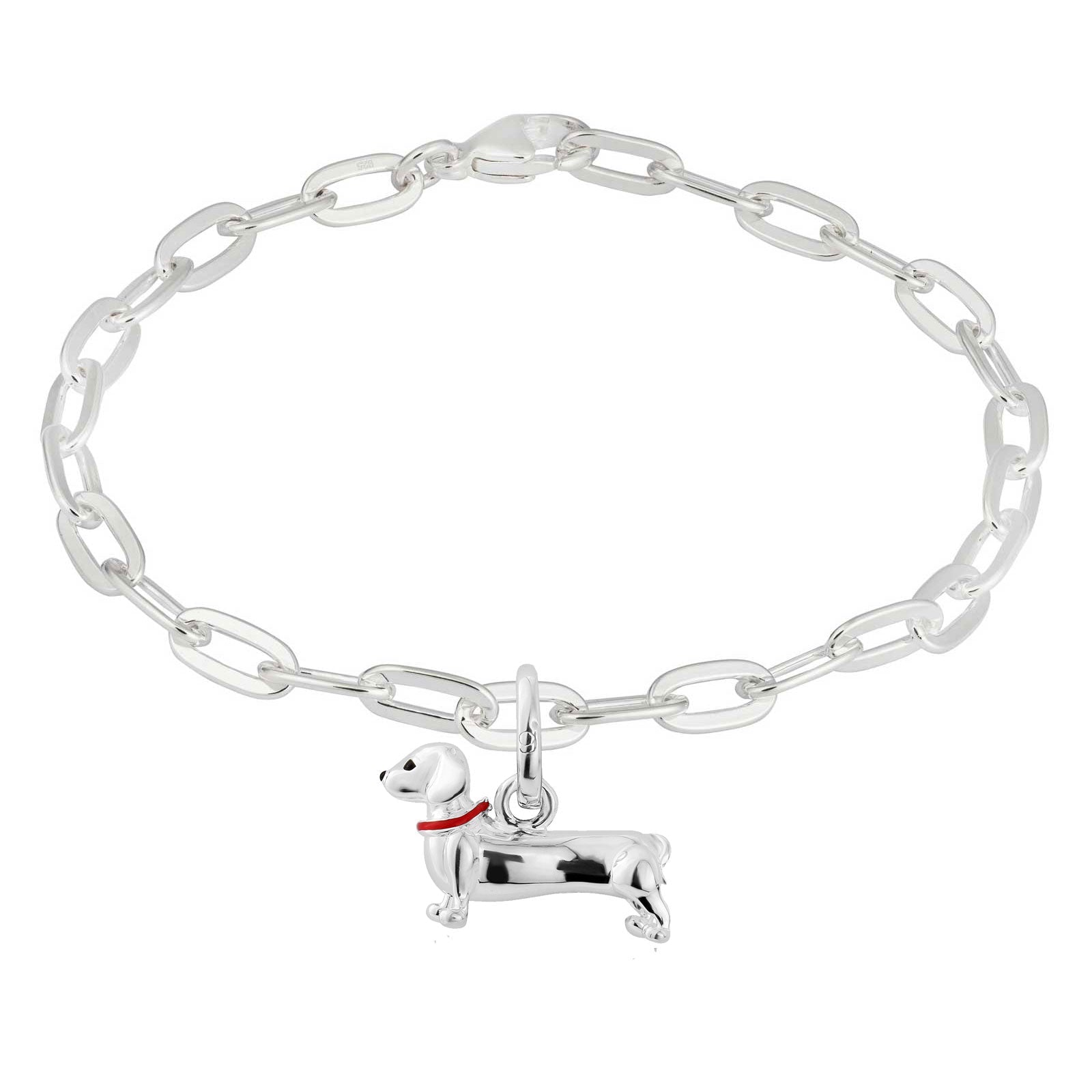 Dachshund Recycled Sterling Silver Oval Link Bracelet - Cotswold Jewellery